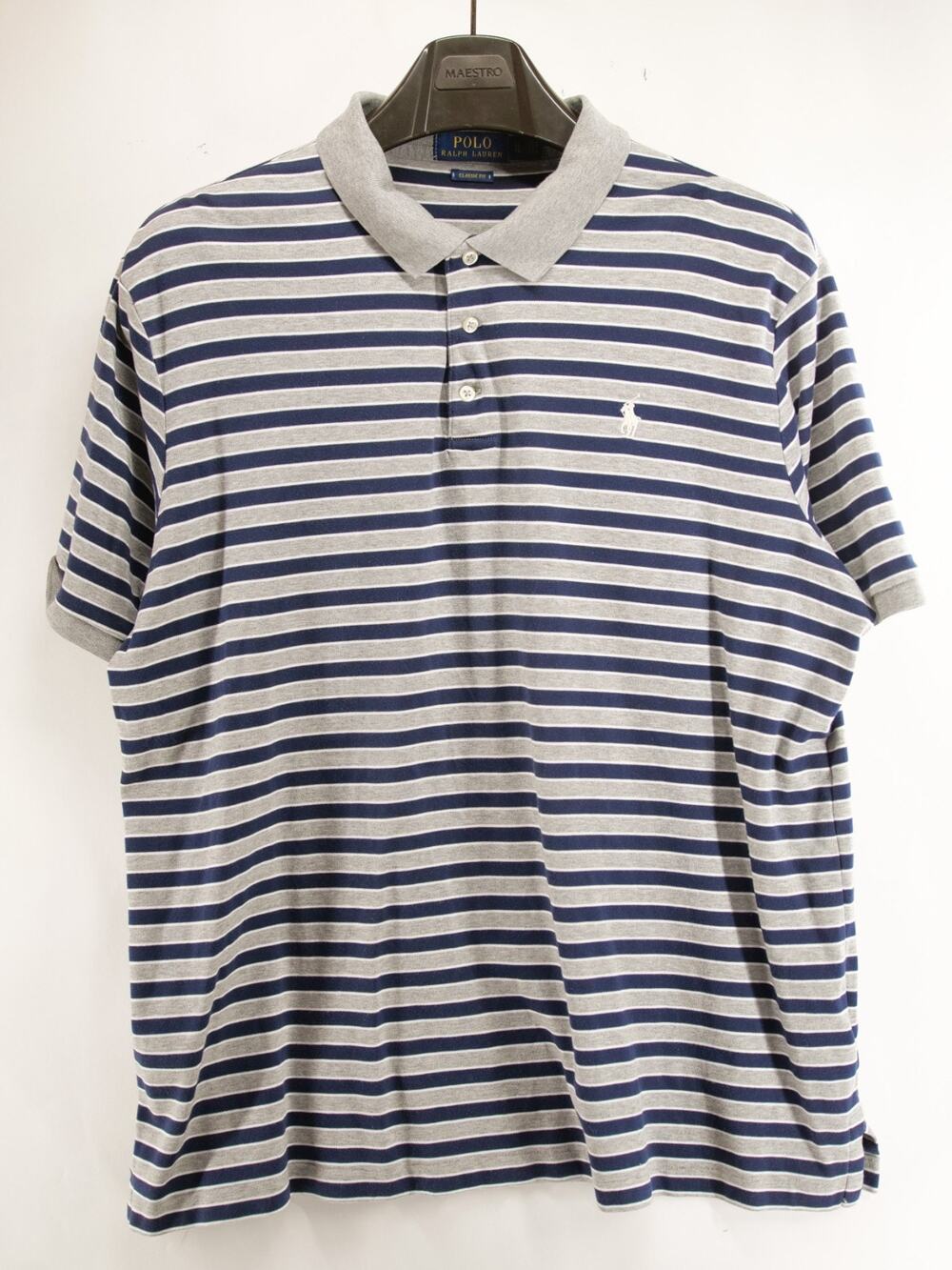 Polo Ralph Lauren Men's XL Blue Gray Striped Polo Short Sleeve Classic Fit